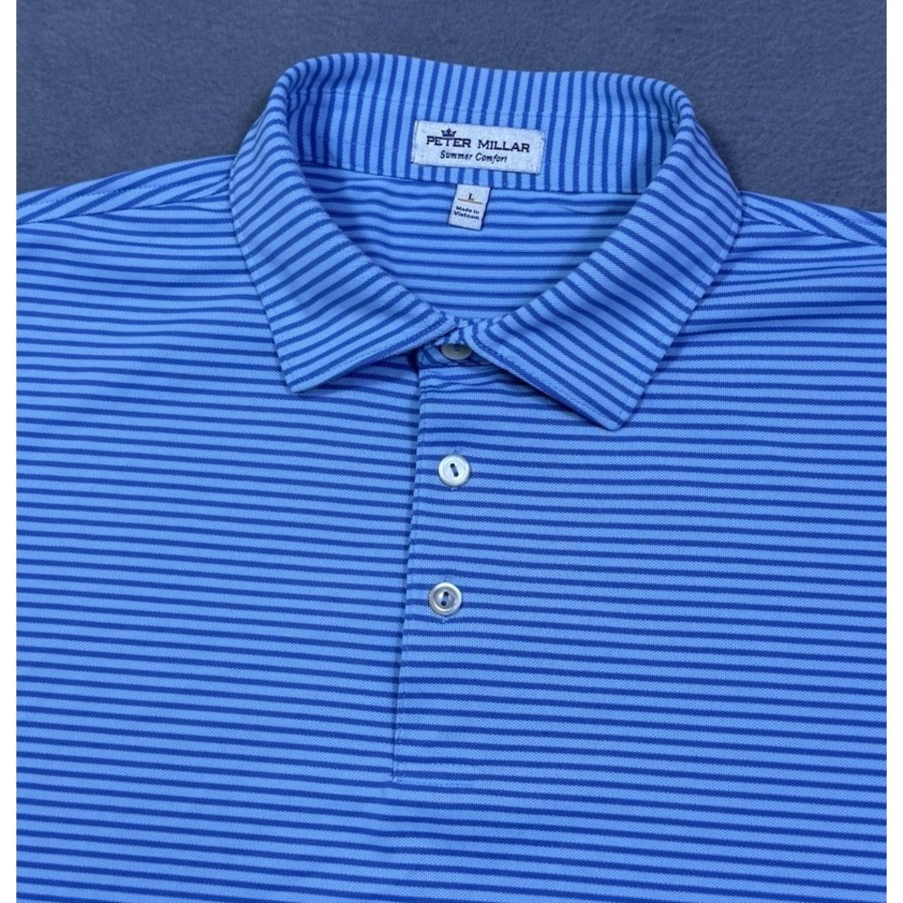 Peter Millar Summer Comfort Polo Shirt Mens L Blue Performance Golf Athleisure